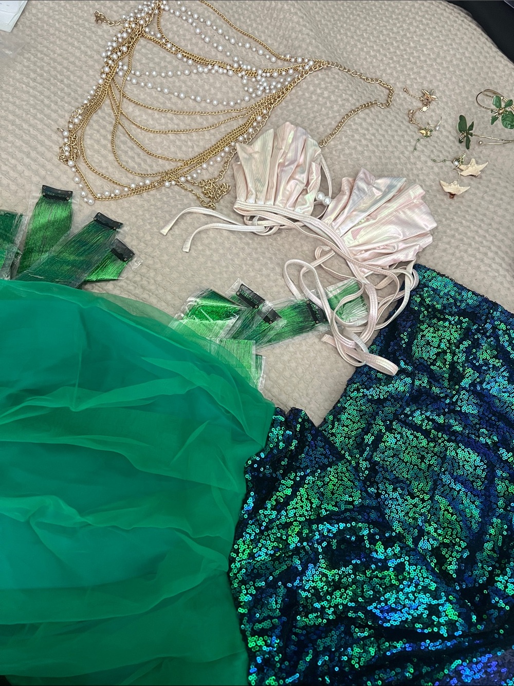 Girls Green Sequin & Tulle Mermaid One-Piece Swimsuit